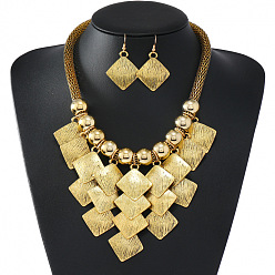 Античное Золото Комплект из ожерелья с подвеской в виде ромба и серег-подвесок из сплава, античное золото , 470 мм