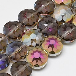 Серый Стеклянные бусины с гальваническим покрытием , матовые, с покрытием цвета радуги, граненые, плоско-круглые, серые, 14x8~10 мм, отверстие : 1.5 мм, около 48~50 шт / нитка, 25.59~26.77 дюйм