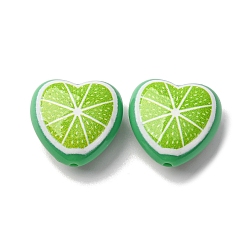 Лимон Непрозрачные акриловые бусины, сердце с фруктами, лимон, 17x18x8.5 мм, отверстие : 1.6 мм