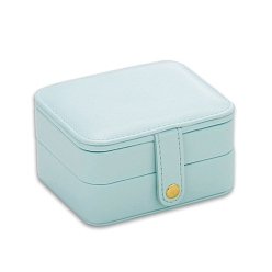 Pale Turquoise 2-Tier Rectangle PU Leather Jewelry Set Storage Organizer Boxes with Mirror Inside, for Earrings, Rings, Necklaces, Pale Turquoise, 11x9x5.8cm