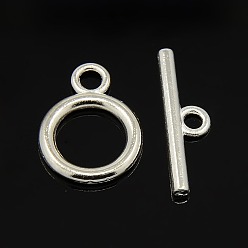 Silver Tibetan Style Alloy Toggle Clasps, Lead Free and Cadmium Free, Silver Color Plated, Ring: 19x14mm, Bar: 2x22mm, Hole: 2.5mm