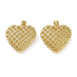 Сердце Латунные микропаве прозрачные подвески с фианитом, реальный 18 k позолоченный, сердце, 23.5x23.5x7.5 мм, отверстие : 3x5 мм