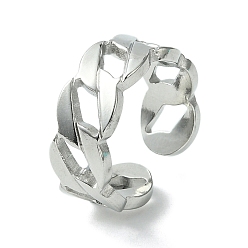Stainless Steel Color Non-Tarnish 304 Stainless Steel Open Cuff Ring, Hollow Curb Chains Shape, Stainless Steel Color, US Size 6 1/2(16.9mm)