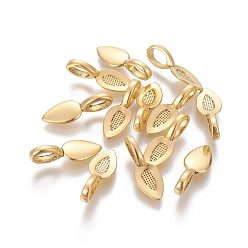 Antique Golden Tibetan Style Alloy Glue-on Flat Pad Bails, Leaf, Lead Free and Cadmium Free, Antique Golden, 21x8x6mm, Hole: 4mm