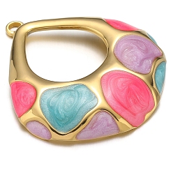 Rosa Caliente Colgantes de acero inoxidable, con esmalte, dorado, encanto de lágrima, color de rosa caliente, 34x34 mm