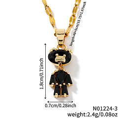 Черный Латунные ожерелья с подвеской в виде медведя из кубических цирконий, золотые, чёрные, 15.75 дюйм (40 см)