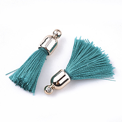 Темно-бирюзовый Полиэфирные украшения кисточкой подвесные, с пластиковыми выводами ccb, золотой свет, темные бирюзовый, 25~30x6 мм, отверстие : 1.5 мм