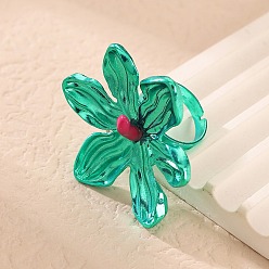 Бирюза Регулируемые кольца-цветы из сплава для женщин, бирюзовые, Цветок: 43x42 мм, внутренний диаметр: 17 мм