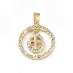 Прозрачный Настоящие 18 k позолоченные латунные подвески с микропаве и кубическим цирконием, без кадмия, без никеля и без свинца, крестик, прозрачные, 20x18x2.5 мм, отверстие : 4.5x3 мм