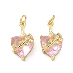 Настоящее золото 16K Латунные микро проложить кубического циркония подвески, сердце прелести, реальный 16 k позолоченный, 19x10x8 мм, Перейти кольцо: 5x1 мм, внутренний диаметр: 3.5 мм