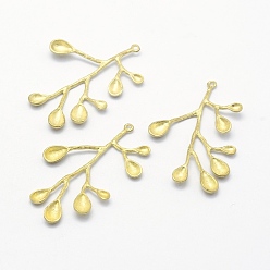 Без Покрытия Латунные подвесные эмалевые настройки, безлепестковый, без свинца, без кадмии и без никеля, филиал и листьев, сырой (без покрытия), 36.5x28x2 мм, отверстие : 1 мм