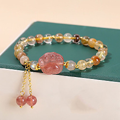 Rutilated Кварц Браслеты из натуральных рутиловых круглых бусин, отпечаток лапы, внутренний диаметр: 2-1/8 дюйм (5.5 см)