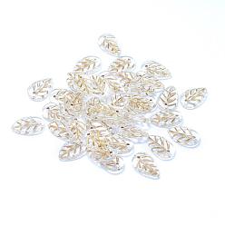 Прозрачный Прозрачные стеклянные подвески, лист, цвет золотой инкрустации, прозрачные, 18x11x3 мм, отверстие : 1.2 мм