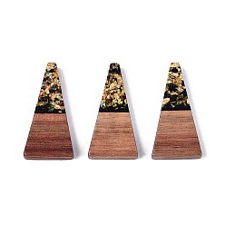 Черный Подвески из непрозрачной смолы и орехового дерева, трапециевидные подвески, с блестящей пудрой и золотой фольгой, чёрные, 28.5x14x3~4 мм, отверстие : 1.6 мм