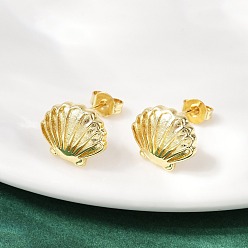 Настоящее золото 18K Латунь серьги, формы раковины, реальный 18 k позолоченный, 10x12.5 мм