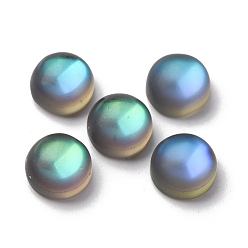 Стально-синий Синтетические кабошоны из лунного камня, полукруглые / купольные, стальной синий, 12x7 мм
