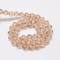 PeachPuff Imitate Austrian Crystal Bicone Glass Beads Strands, Grade AA, Faceted, PeachPuff, 6x6mm, Hole: 1mm, about 46~48pcs/strand, 10.5 inch