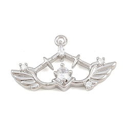 Platinum Brass Micro Pave Clear Cubic Zirconia Pendants, Wing Charms, Platinum, 13x24x3.5mm, Hole: 1.2mm