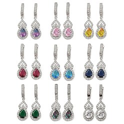 (52) Непрозрачная лаванда Серьги-кольца из латуни с микропаве и кубическим цирконием в форме тыквы, платина, разноцветные, 37x11 мм