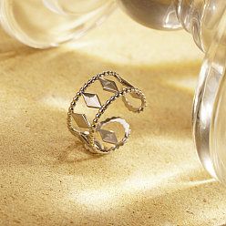 Нержавеющая Сталь Цвет Регулируемая 304 широкая манжета из нержавеющей стали с открытыми кольцами для женщин, ромб, цвет нержавеющей стали, 20 мм