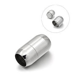 Stainless Steel Color Tarnish Resistant Smooth 304 Stainless Steel Barrel Magnetic Clasps with Glue-in Ends, Stainless Steel Color, 21x12mm, Hole: 8mm