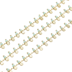 Аквамарин Ручные граненые стеклянные бисерные цепи, пайки, с латунной фурнитурой , золотые, долговечный, с катушкой, аквамарин, 7~7.5x3x2~2.5 мм, около 32.8 футов (10 м) / рулон