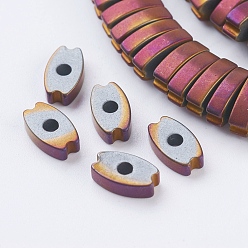 Purple Plated PVD Vacuum Plating Electroplate Non-magnetic Synthetic Hematite Beads Strands, Frosted, Grade A, Oval, Purple Plated, 7.5x4x2mm, Hole: 1mm, about 200pcs/strand, 15.9 inch(40.5cm)