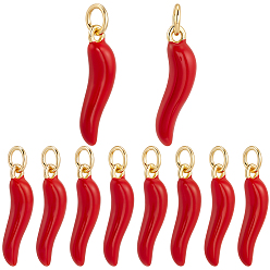 Рог 10 кулоны латунные эмалевые шт., с целью перехода в кольце, реальный 16 k позолоченный, рог изобилия / итальянский рог корничелло, 19x5.5x4.5 мм, отверстие : 3 мм