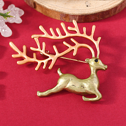 Олень Брошь-булавка из золотистого сплава со стразами на рождественскую тематику, красочный, олень