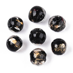 Черный Ручной работы золотые и серебряные шарики фольги стекла, круглые, чёрные, 10~11 мм, отверстие : 1~1.4 мм