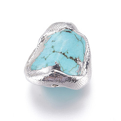 Platinum Natural Magnesite Beads, Dyed & Heated, Edge Plated, Nuggets, Platinum, 18~27x14~17x9~12mm, Hole: 1.2mm