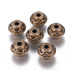 Antique Bronze CCB Plastic Beads, Rondelle with Flower, Antique Bronze, 20.5x14.5mm, Hole: 5mm