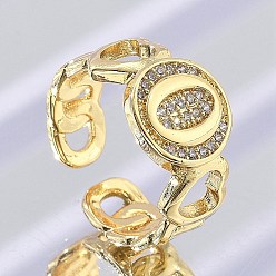 Letter O Открытые манжеты из латуни с микропаве и прозрачным цирконием для женщин, буквы, стойки покрытие, долговечный, без кадмия и без свинца, реальный 18 k позолоченный, Письмо O, 11.5 мм