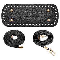 Black DIY Purse Making Kits, including 1Pc Imitation Leather Bag Bottom, 1Pc Bag Drawstring and 1Pc Bag Straps, with Alloy Findings, Black, Bag Bottom: 10.1x22.3x0.95cm, Hole: 5mm