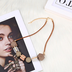 Верблюжий Ожерелья из кубических, круглых и многоугольных бусин из сплава, дерева и смолы для женщин, золотые, верблюжие, 15.75 дюйм (40 см)