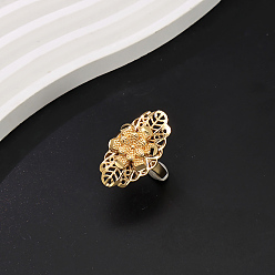 Настоящее золото 18K Элегантные полые цветочные латунные кольца для женщин, реальный 18 k позолоченный, 30x16 мм