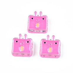 Hot Pink Transparent Acrylic Beads, with Enamel, Rabbit, Hot Pink, 24x22x8mm, Hole: 3mm