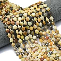 Flower Amazonite Натуральный цветок амазонитовые бусины пряди, граненый шестиугольный разрез, плоско-круглые, с бисером, 8~8.5x5 мм, отверстие : 0.8 мм, около 36 шт / нитка, 15.16''~15.24'' (38.5~38.7 см)