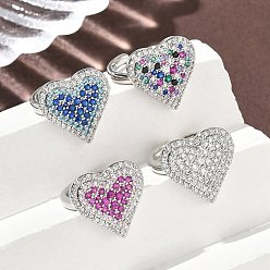 (52) Непрозрачная лаванда Кольца-манжеты в форме сердца из латуни с микропаве из кубического циркония для женщин, без кадмия и без свинца, стойки покрытие, платина, разноцветные, 15.4~16.8 мм