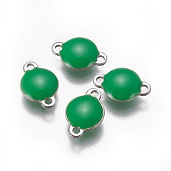 Зеленый 304 соединительные звенья эмалированные нержавеющие, эмалированные блестки, плоско-круглые, цвет нержавеющей стали, зелёные, 12x8x4 мм, отверстие : 1.4 мм