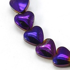 Plateado Púrpura No magnéticos hematites sintética hebras, corazón, púrpura chapado, 6x6x3 mm, agujero: 1 mm
