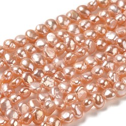 Sandy Brown Natural Cultured Freshwater Pearl Beads Strands, Two Sides Polished, Grade 5A+, Sandy Brown, 4x4.5~5x3~3.5mm, Hole: 0.5mm, about 84~85pcs/strand, 13.62 inch(34.6cm)