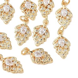 Real 18K Gold Plated SHEGRACE Brass Clear Cubic Zirconia Pendants, Grape Charms, Cadmium Free & Lead Free & Nickel Free, Real 18K Gold Plated, 14.5x8.5x2.5mm, Hole: 2.5mm