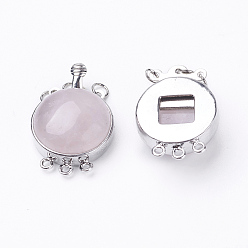 Розовый Кварц Природного розового кварца застежками коробке, с латунной найти, плоско-круглые, платина, 26.5x17.5x8~9 мм, отверстие : 1 мм