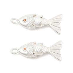 Серебро Латунные микропаве прозрачные подвески с фианитом, рыбы прелести, серебряные, 22x9x5 мм, отверстие : 1 мм
