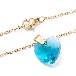 Sky Blue Heart Glass Pendant Necklaces, with 304 Stainless Steel Cable Chains and Lobster Claw Clasps, Sky Blue, 17.6 inch(44.7cm)