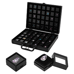 Черный 70 Прямоугольный органайзер для ювелирных изделий из алюминиевого сплава с ручкой, покрытый бархатом., с небольшими квадратными пластиковыми коробками из АБС-пластика для упаковки ромбовидных фигурок, чёрные, 24x29.6x6.2 см, маленькая коробка: 2.95x2.95x1.65 см