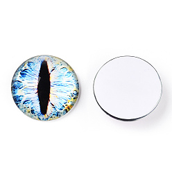 Светло-Голубой Кабошоны из стекла, полукруглый с дурным глазом, вертикальный зрачок, Небесно-голубой, 20x6.5 мм