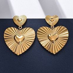 Настоящее золото 18K Сердце 304 из нержавеющей стали мотаться серьги стержня, реальный 18 k позолоченный, 46x34 мм