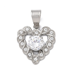 Нержавеющая Сталь Цвет 316 хирургические подвески из нержавеющей стали со стразами, сердце, цвет нержавеющей стали, 23x21x5 мм, отверстие : 7.5x5.5 мм